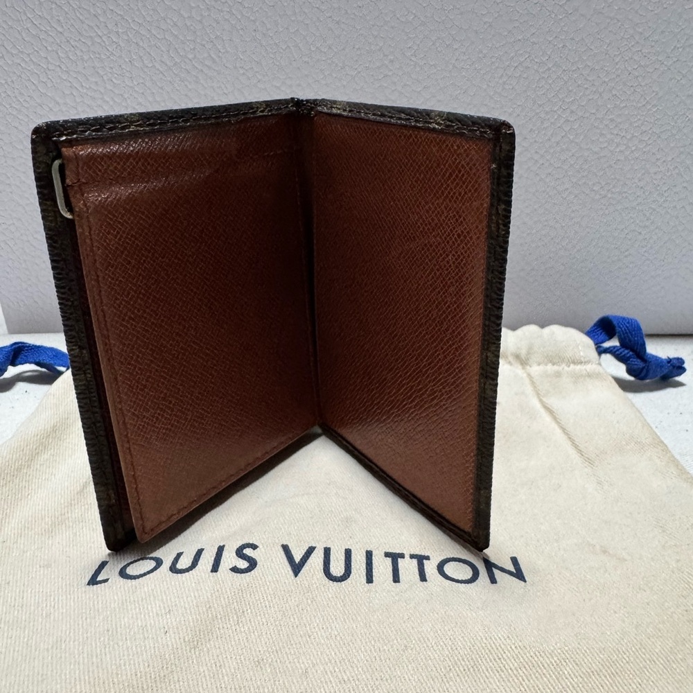 Louis Vuitton Monogram Canvas Slim Bifold Money Clip Wallet in Brown